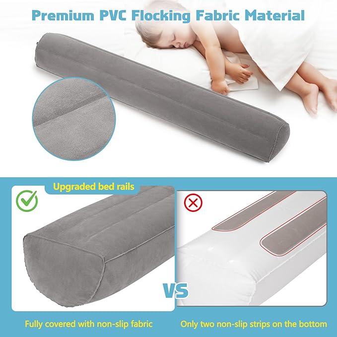 USHMA 2Pack Travel Bed Rails for Toddlers | Non-Slip Soft Flocking Portable Inflatable Bed Rails for Toddlers | Travel Toddler Bed Rail for Full, Queen, King Size Beds | Portable Bed Rail for Travel