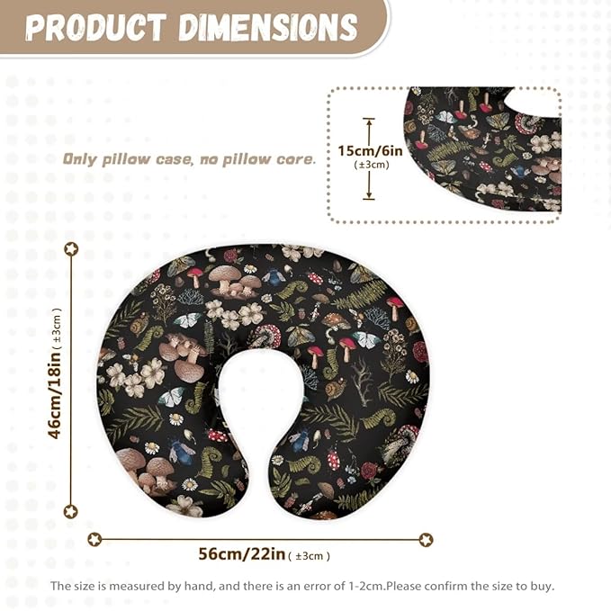 Mushroom Nursing Pillow Cover Girls, Breastfeeding Pillow Cover for Baby, Snug Fits Newborn Nursing Pillow Case, Super Soft Breathable