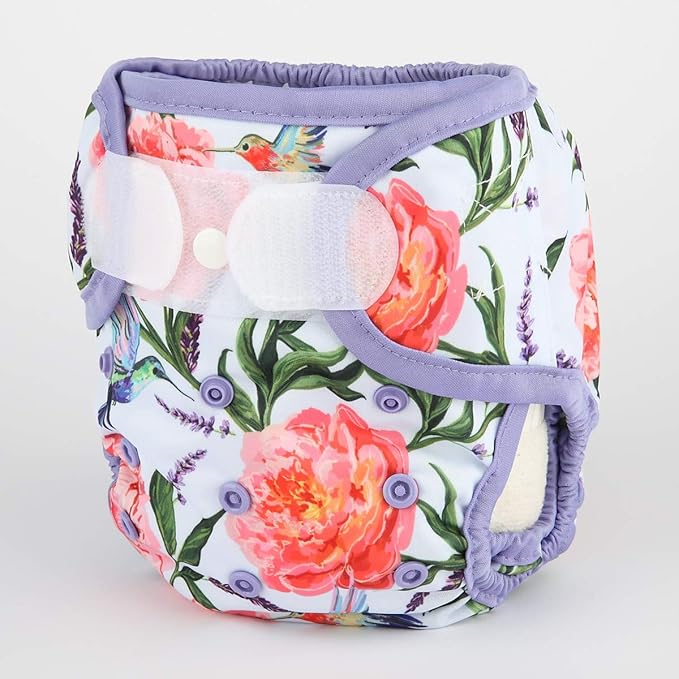 Baby Cloth Diaper Cover Nappy Hook and Loop Double Gussets for Girls (Hummingbirds Floral) One Size