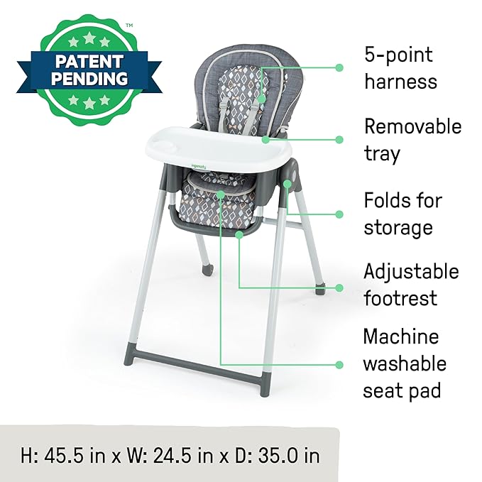 Ingenuity Proper Positioner Deluxe High Chair - 7-in-1 Convertible Baby Seat, Removable Rocking Infant Seat, Unisex, for Ages 0-36 Months