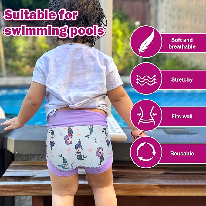 MooMoo Baby Swim Diapers 3 Pcs Waterproof Reusable Swimming Diapers for Baby Swim Lesson 2T-5T, Blue