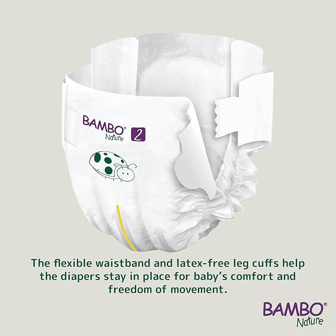 Bambo Nature Hypoallergenic Baby Diapers, Eco-Labeled Diapers, Enhanced Leakage Protection, Totally Chlorine-Free, Skin Friendly, and Super Absorbent - Size 2 (30 Count)