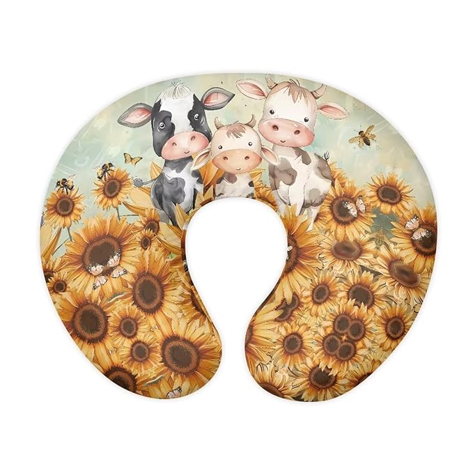 Cartoon Cow Sunflower Girls Boys Nursing Pillow Cover Breastfeeding Pillow Cover 3D Print Cute and Safety Baby Mom Essentials, 1 Pack