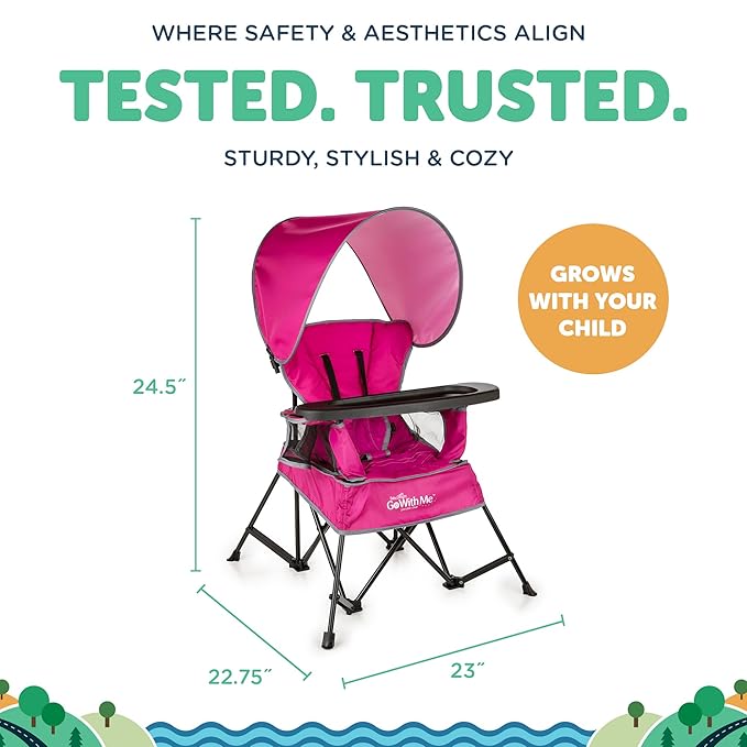 Baby Delight Go with Me Jubilee Deluxe Portable Chair | Indoor and Outdoor | Sun Canopy | Pink