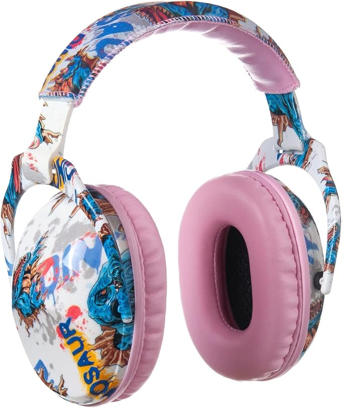 Kids Hearing Protection,25dB NRR Noise Reduction,Sound Proof for Kids,Toddler,Safety Earmuffs for Concert,Airplane,Autism,Monster Jam,Travel,School- Pink Dinosaur