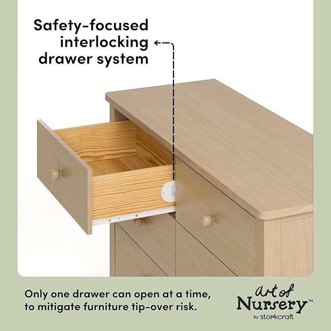 Storkcraft Rio 6 Drawer Dresser (Driftwood) – GREENGUARD Gold Certified, Wood Dresser for Bedroom, Kids & Nursery Storage Chest, Safety Interlocking Drawers, Pre-Installed Tracks, Kids Chest