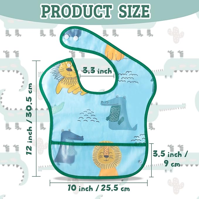Zainpe 5Pcs Snap Baby Bibs for Boys Girls 6-24 Months Waterproof Stain Resistant Feeding Bib with Food Catcher Pocket