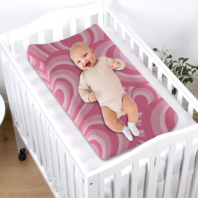 Changing Pad Cover for Baby Girls Boys, Pink Heart Swirl Comfort Diaper Change Table Pad Covers, Soft Breathable Changing Pad Sheets