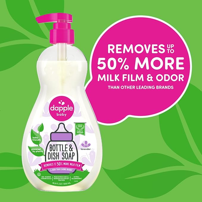 Dapple Baby Lavender Baby Bottle & Dish Soap - (3 Pack) 16.9 fl oz - Plant-Powered Dish Soap for Bottles, Pump Parts, and Sippy Cups - Includes 1 Pump