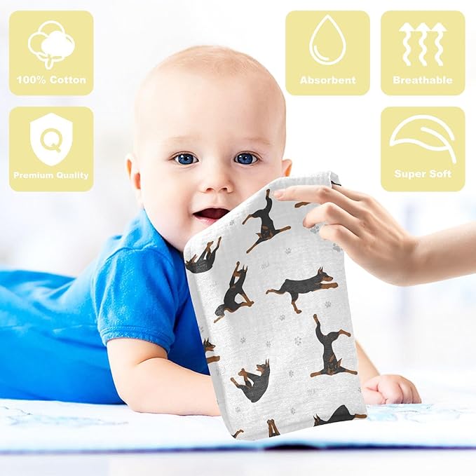 vvfelixl Baby Cotton Washcloths Exercises Doberman Dog Infants Bath Towel for Unisex Puppy Face Towels for Newborn, Natural Baby Wipes Delicate Skin, 11.8 X 11.8 inch, one sizex5