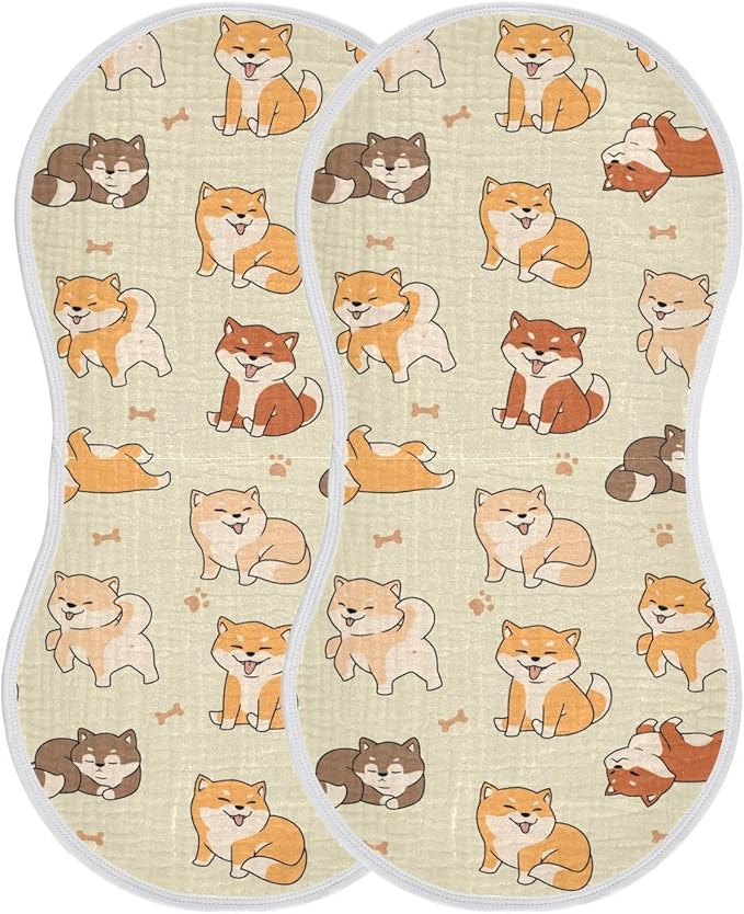 Lovely Shiba Inu Dog Muslin Burp Cloths for Baby 2 Pack Soft 100% Cotton Baby Washcloths Bibs for Boy Girl