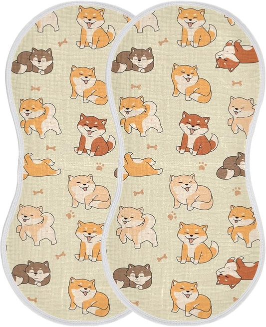 Lovely Shiba Inu Dog Muslin Burp Cloths for Baby 2 Pack Soft 100% Cotton Baby Washcloths Bibs for Boy Girl