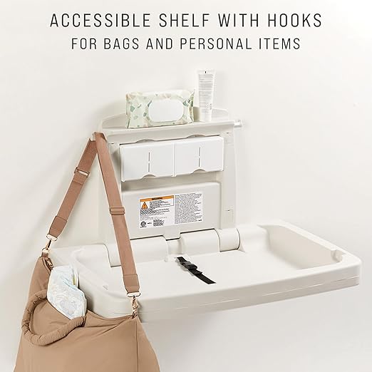 Rubbermaid Commercial Products Horizontal Baby Changing Station, Light Platinum, Wall-Mounted Fold-Down Diaper Change Table with Safety Straps for Restaurants/Hotels/Schools/Airports