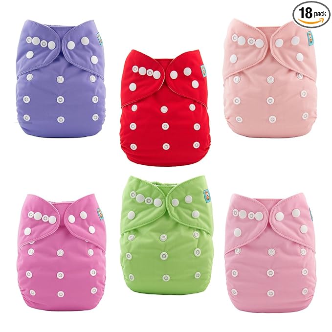 ALVABABY Baby Cloth Diaper 6 Pack with 12 Inserts One Size Cloth Diaper Covers Adjustable Washable Reusable for Baby Girls and Boys