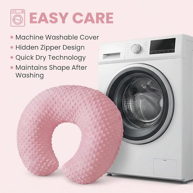 Nursing Pillow, Breastfeeding Pillows with Removable Cover for Mom with Breathable Filling, Ergonomic Baby Feeding Essentials for Bottle and Breastfeeding (Pink)