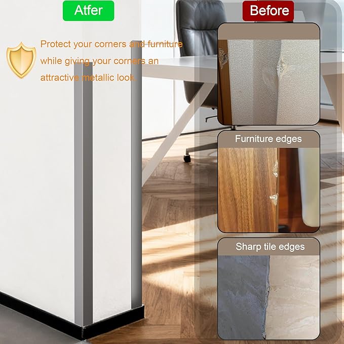 4Pcs 36" Metal Corner Protectors, Aluminum Self-Adhesive Corner Guards, for Edge Protection & Decoration on Walls, Furniture, Cabinets, Kitchen Islands (Gray, 36" 1.5"x1.5")