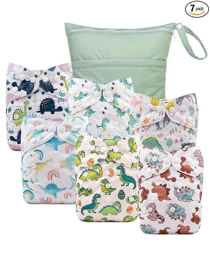 babygoal Cloth Diaper Covers 6 Pack with Wet Bag for Fitted Diapers and Prefolds with Double Gussets, Adjustable and Reusable for Baby Boys and Girls