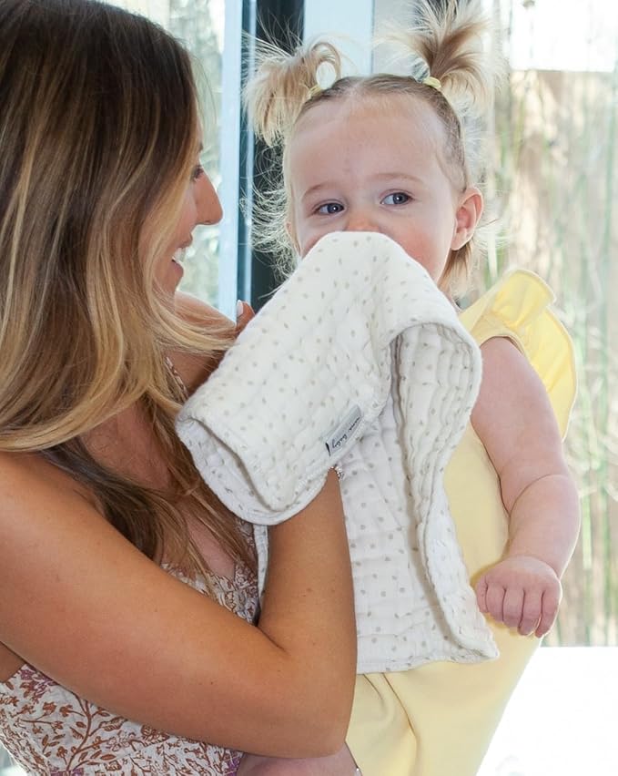 Nana Baby Burp Cloths – 100% Organic Cotton, Oversized & Hypoallergenic, 8-Layer Muslin, Machine Washable, Neutral Unisex Colors, Gentle on Sensitive Skin, Set of 3 (Beige)