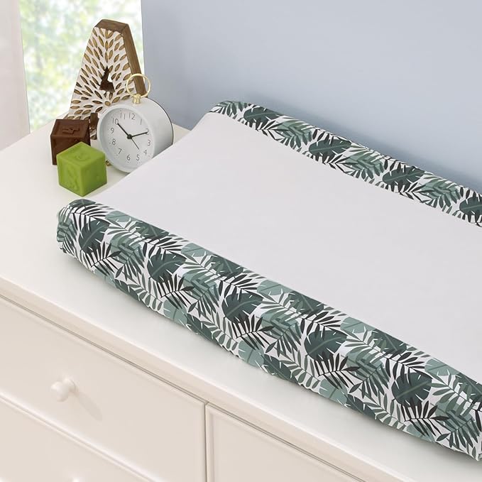 NoJo Jungle Paradise Green and Ivory Palm Leaf Super Soft Contoured Changing Pad Cover
