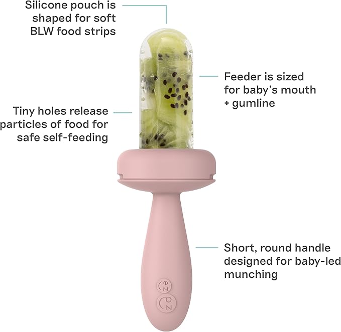 ezpz Baby-Led Gumline Feeder (Blush) - Silicone Fruit Feeder for Infants 4 Months + - Baby Feeding Essentials - BLW Tools - Works Best with Compatible Ice Tray (Sold Separately)
