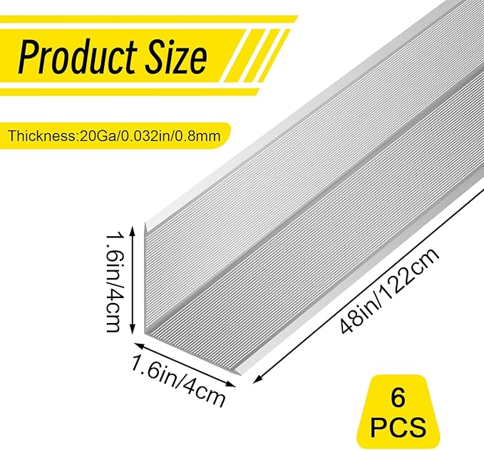 6pcs Metal Aluminum Steel Corner Guards 48” Metal Wall Corner Protector Guard for Walls (1.6 x 1.6 x 48 inch)