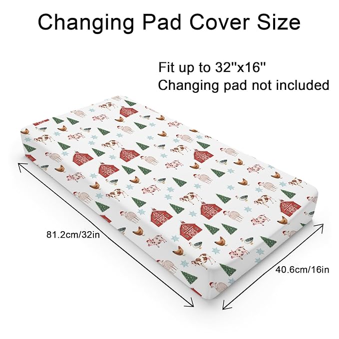 Watercolor Farm Animals Changing Pad Cover Retro Barn Chicken Pig Hen Duck Windmill Tractor Diaper Change Table Cover Sheets for Boys Girls Soft Stretchy Fitted Changing Mat Sheets 32''x16''