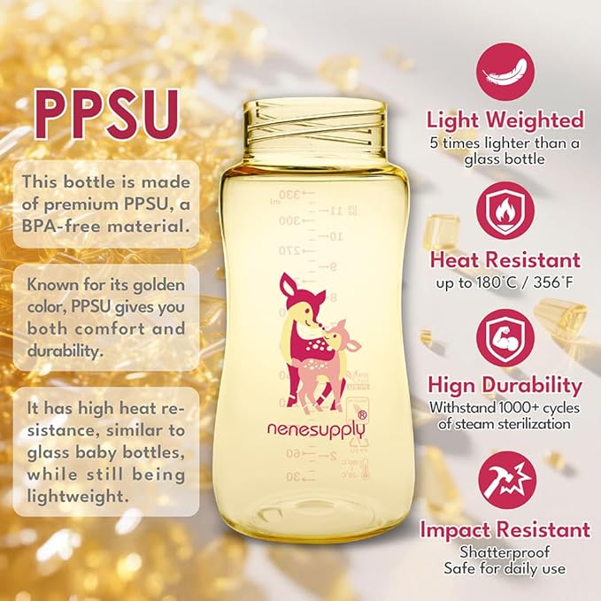 Nenesupply 11oz / 330ml 3 pc Wide Mouth PPSU Breastmilk Storage Bottle Breast Pump Bottles Pumping with Spectra S1 S2 Breast Pumps. Replace Glass Spectra Bottles Breastmilk Collection Sealing Disc