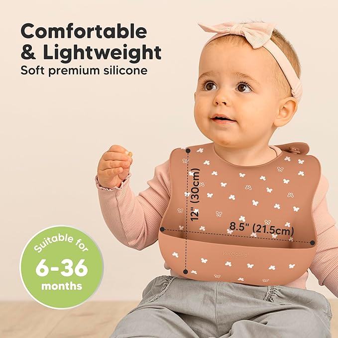 KeaBabies 2-Pack Silicone Bibs for Babies, Toddlers Girl, Boy – Sturdy Food-Grade Baby Bibs for Eating, Large Food Catcher, Clean & Put On Easily, Waterproof Toddler Feeding Essentials (Butterflies)