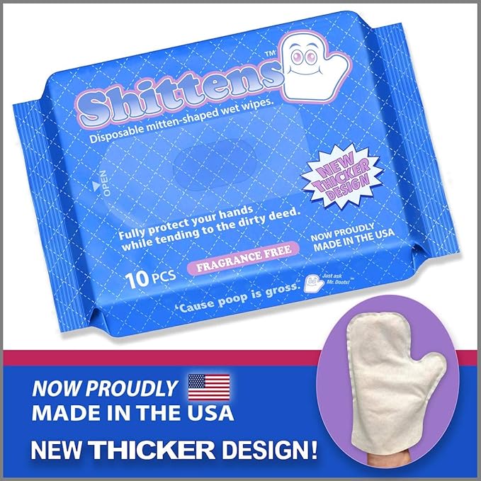 Shittens Disposable Mitten-Shaped Wet Wipes, 10 Count…