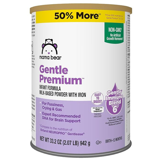 Amazon Brand - Mama Bear Gentle Premium Baby Formula Powder, DHA for Brain Support, Immune Blend 6, 2'FL HMO, For Fusiness, Crying & Gas, 33.2 Ounce (Pack of 1)