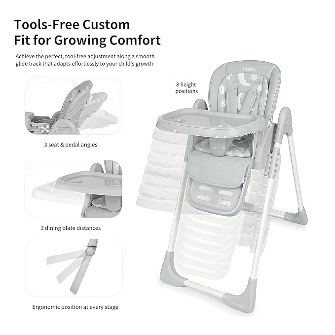 High Chair for Babies and Toddlers, Baby High Chair with Removable Tray, Adjustable Backrest, Footrest Height Settings, Space-Saving Design, Foldable (Light Gray)