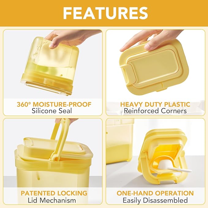 Shockproof Airtight Baby Formula Container with Scoop，Baby Formula Dispenser for Travel Outdoor Activities,BPA Free (Yellow, 1000ml)