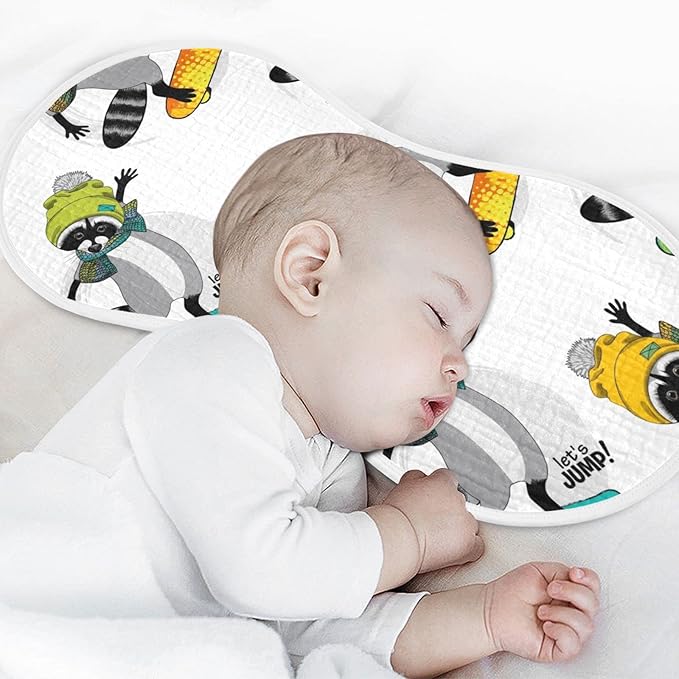 Raccoon and Skateboard Pattern Muslin Burp Cloths for Baby 2 Pack 100% Cotton Baby Washcloths Bibs for Boy Girl