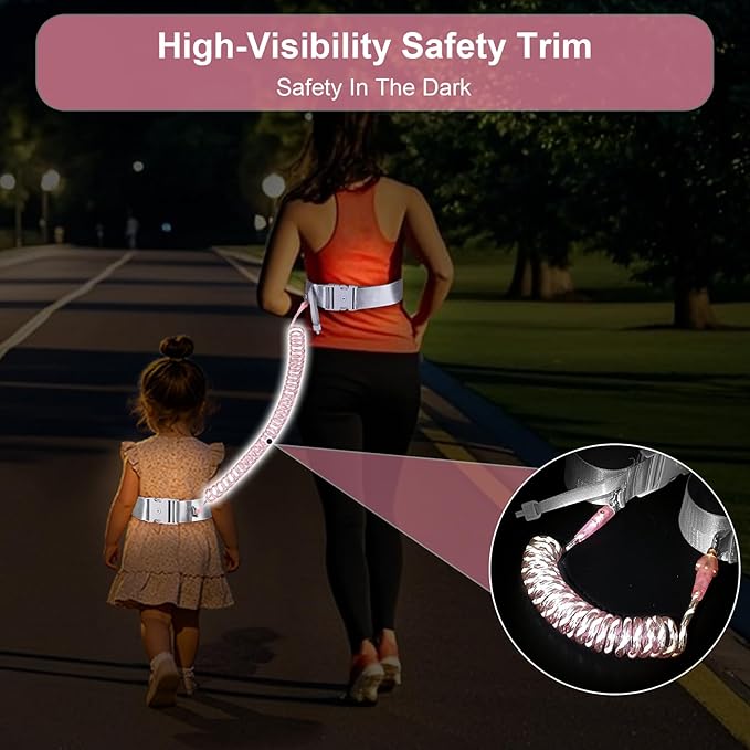 Accmor Toddler Safety Waist Leash, Hands-Free Anti Lost Waist Link with Lock, Adjustable Walking Leash Belt for Active Child, Reflective Secure Public Walking Tether for Special Needs, Autistic, ADHD