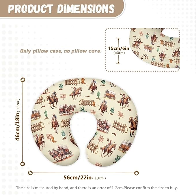 Western Cowboy Horse Nursing Pillow Cover for Boy Girl Breastfeeding Pillow Slipcovers Stretchable Newborn U-Shaped Breastfeeding Pillowcase Cushion Covers