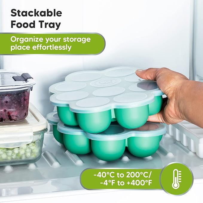KeaBabies 12-Pack Baby Food Glass Containers and Silicone Baby Food Freezer Tray with Clip-on Lid - 4 oz Leak-Proof, Microwavable, Baby Food Storage Container - Breast Milk Trays for Freezer