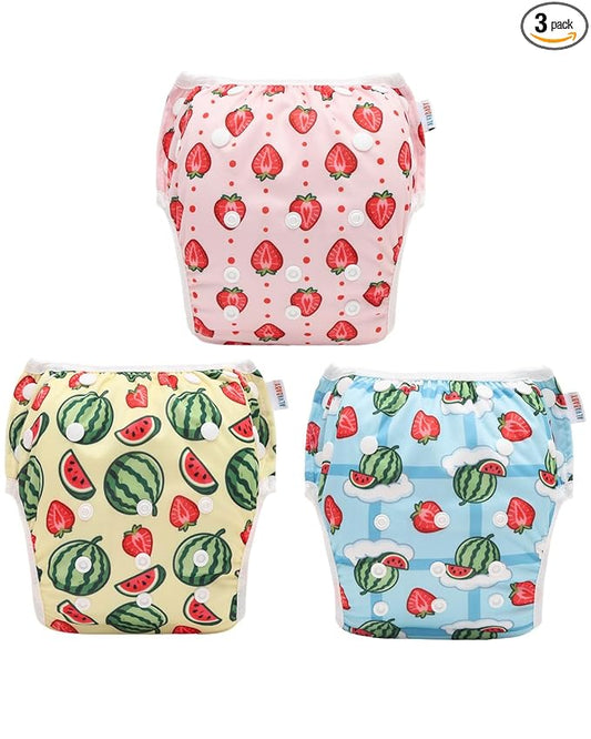 ALVABABY Swim Diapers 3pcs Baby Toddler Snap One Size Reusable Adjustable Baby Boys' Swim Diapers for Swimming Lessons 3SWY76