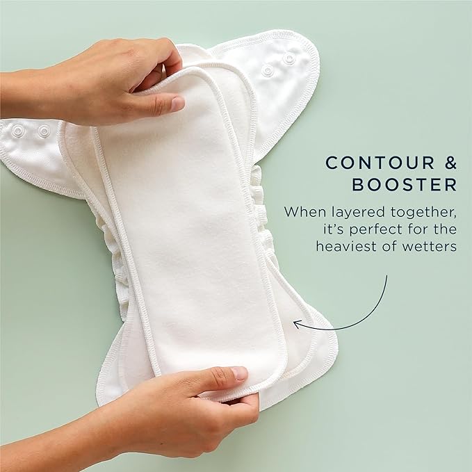Esembly Ultra Absorbent Overnight Hemp Cloth Diaper Booster Inserts with Stay-Dry Fleece – Reusable Nighttime Doublers for Heavy Wetters – Size 2, 3 Sets (3 Contours and 3 Boosters)
