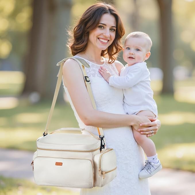 VEVOR Breast Pump Bag, Breast Feeding Bag with Waterproof Mat, Compatible with Spectra S1 & S2, Pumping & Breastmilk Storage, Portable Pump Carrying Case for Work, Travel and Family Use, Beige