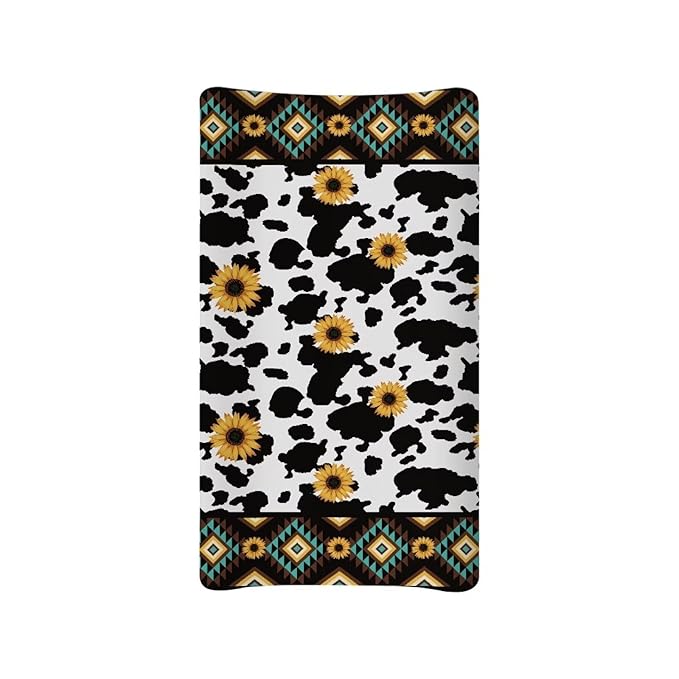 ZDCUSTOM Aztec Sunflower Cow Changing Pad Cover Changing Table Sheets Diaper Changing Table Cover Comfy Cozy Cradle Sheets Fits 32"x16" Contoured Pad