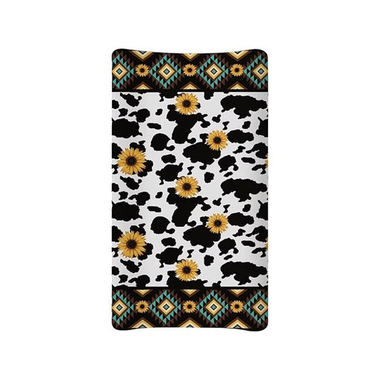 ZDCUSTOM Aztec Sunflower Cow Changing Pad Cover Changing Table Sheets Diaper Changing Table Cover Comfy Cozy Cradle Sheets Fits 32"x16" Contoured Pad