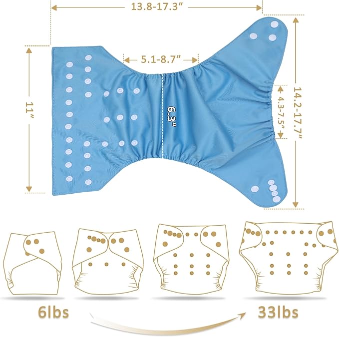 TDIAPERS Cloth Diapers Reusable Washable Pocket Diapers Cover One Size Adjustable for Baby 6 Pack with 12 Inserts