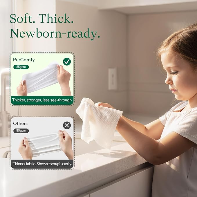 PurComfy Baby Dry Wipes for Newborn, 4 Pack Plant-Based & Hypoallergenic Disposable Cloths for Baby Diaper Changes, Meal Time & Runny Noses, Use Wet or Dry, Total 240 Count