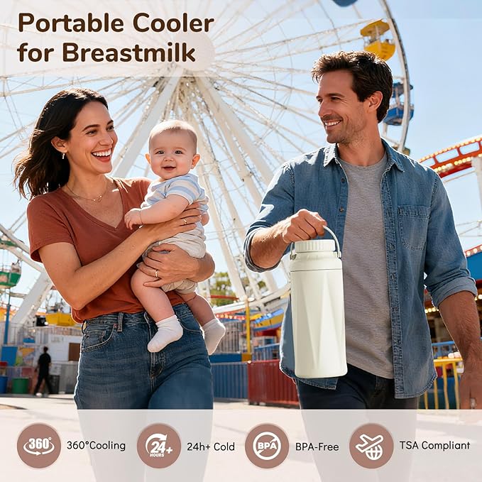 22oz Portable Breast Milk Cooler Bottle-Milk Cooler for Outdoor Travel, Keeps Fresh Cooling for 24+ Hours,Breastfeeding Essentials with 2pcs Bottle for Breastmilk Storage