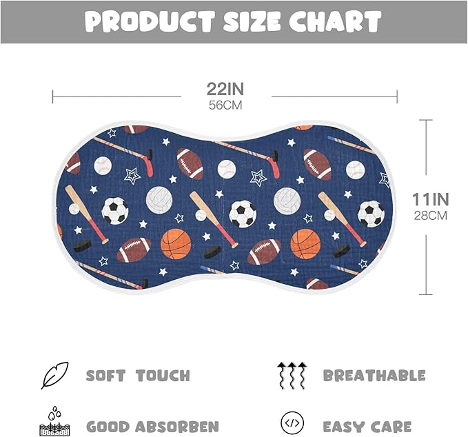 vvfelixl Baby Burp Cloths Team Sports Baby Newborn Cotton Burping Cloths Set Baby Washcloths 4 Pack
