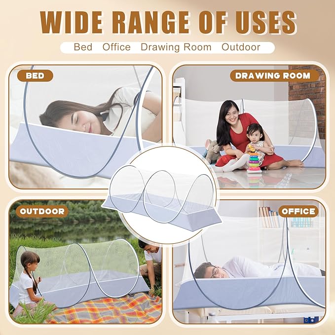 2 Pcs Large Pop up Mosquito Tent Portable Foldable Mosquito Bug Net for Bed Camping Travel Patio Outdoor 78 * 39 * 28 Inch Bug Netting Mesh Tent Canopy for Adults Bedroom, White