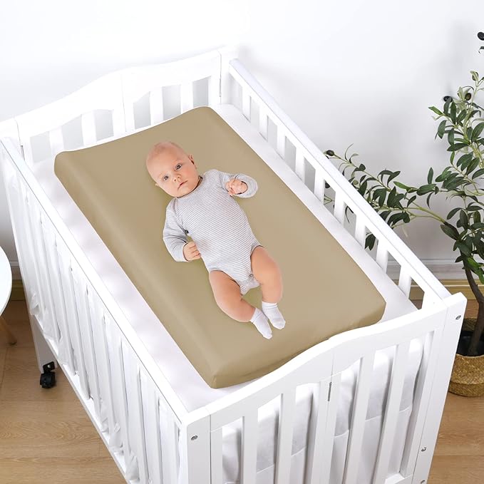 PHF Baby Changing Pad Covers for Boys Girls, 2 Pack Ultra Soft Breathable Microfiber Changing Pad Table Sheets for Most Baby Changing Pads, White & Khaki