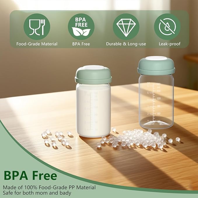 Breastmilk Storage Bottles Collection Bottles, 6oz Wide-Neck Breast Milk Container Compatible for Spectra S1 S2 SG Motif Luna Breast Pumps, Fit for Momcozy Breast Milk Cooler & Fridge, 2 Packs