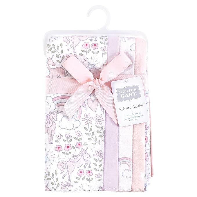 Hudson Baby Unisex Baby Cotton Flannel Burp Cloths, Dreamy Unicorn, One Size