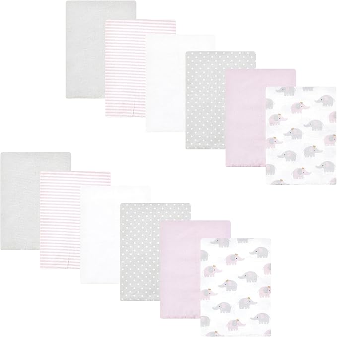 Hudson Baby Unisex Baby Cotton Flannel Burp Cloths Bundle, Lilac Elephants, One Size